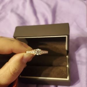 14 K Rose Gold Engagement Ring & Wedding Band